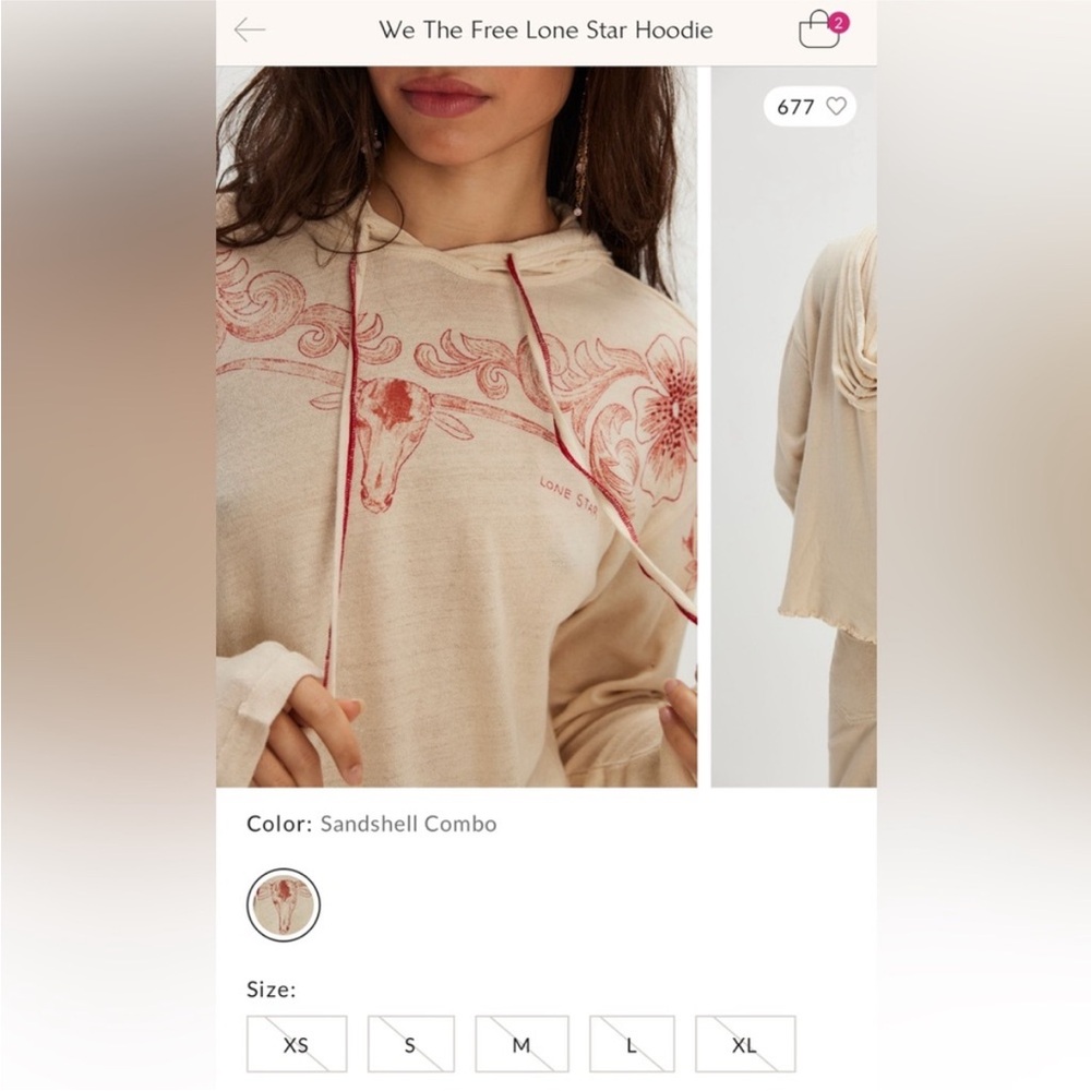 NWOT Free People We The Free Lone Star Hoodie - sand shell combo - medium - Picture 6 of 9